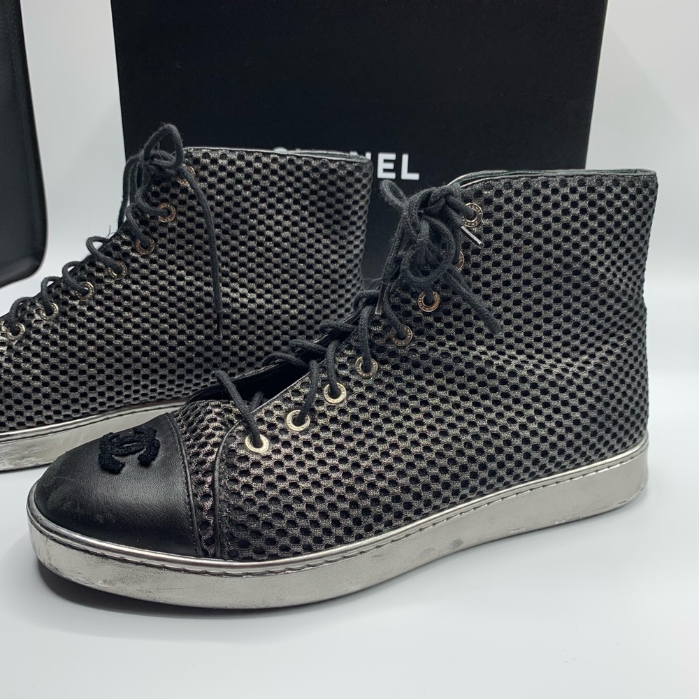 ❌SOLD❌ CHANEL High Top Mesh Sneakers Chuck Taylors - Picture 2 of 6